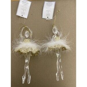 Gisela Graham London Gold and White Ballerina Christmas Ornaments  Lot of 2 NWT